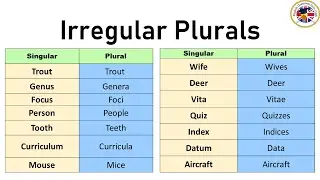 Irregular Plurals in English, Irregular Plurals Nouns List