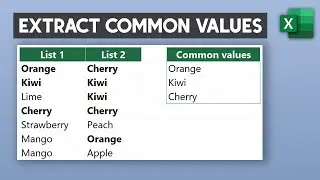 How to Extract common values from two lists in Excel - Extract unique common values