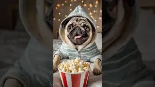 Happy Puppy Pug Dog Eating Popcorn #adobefirefly #creativeart