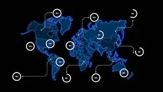 World Map | 4k animation map with loading percentage pi element on dark abstract background