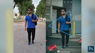 Photoshop Photo Editing Tutorial l How To Change Background Neon Glowing Triangle Effect