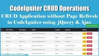 CodeIgniter CRUD Operations without Page Refresh using jQuery and Ajax
