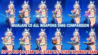 Mualani C0 All Weapons DMG Comparison | F2P Vs P2P | 5-Star vs 4-Star vs 3-Star on Vaporize Team