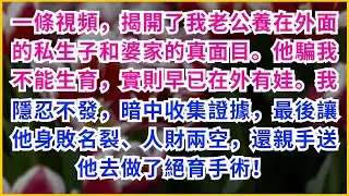 【情感故事】一條視頻，揭開了我老公養在外面的私生子和婆家的真面目。他騙我不能生育，實則早已在外有娃。我隱忍不發，暗中收集證據，最後讓他身敗名裂、人財兩空，還親手送他去做了絕育手術！#中年心事#情感故事
