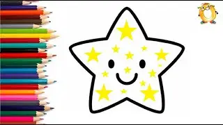 How to draw a star. Coloring page/Drawing and painting for kids. Learn colors.