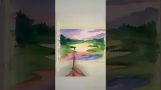 Summer lake sunset landscape painting 🩵🌅