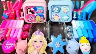 ASMR Barbie Pink vs ELSA Blue Slime Mixing Makeup,Parts,Glitter Into Slime.#ASMR#satisfying#slime