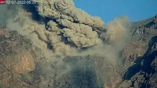 Rocks seen thrown from latest Strombolian Eruption at Semeru Volcano (Dec 7, 2023)