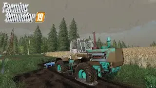 FS 19. ЧУТЬ НЕ ЗАСАДИЛ ХТЗ. ПАШЕМ ПОЛЕ В ДОЖДЬ