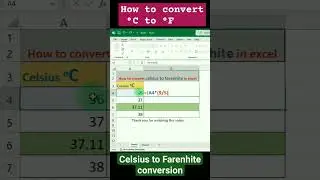 How to convert Celsius to Fahrenheit (°C to °F) in excel #exceltips #exceltutorial #excelshortsvideo