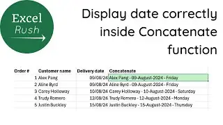 How to display the date correctly inside Concatenate function in Excel