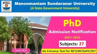 PhD Admission 2021 in Manonmaniam Sundaranar University | PhD Admission Notice 2021