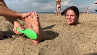 Tickle Archive Ep. 10 Preview! Erika tickled by Malova buried in the sand in Public!