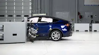 2021 Tesla Model Y driver-side small overlap IIHS crash test