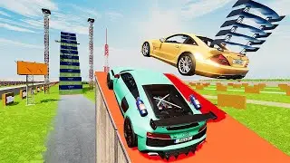 Cars Vs Mega High Container  Jump Test #11 - Speed Sports Car Crash - BeamNG Drive