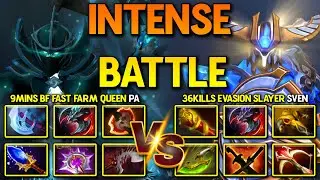 INTENSE HARD CARRY BATTLE | 9Mins BF Fast Farm Phantom Assassin Vs. 36Kills Evasion Slayer Sven DotA