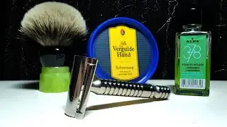 Бритьё. Т станок RazoRock Wunderbar V1, Alpa 378, Yaqi Mojito 24 mm, мыло De Vergulde Hand, Rimei