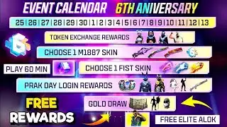 FREEFIRE 6th ANNIVERSARY CALENDER 2023 | 6th ANNIVERSARY FREE REWARDS | TRAP RAP EVENT, FF NEW EVENT