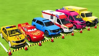 TRANSPORTING POLICE CARS, AMBULANCE EMERGENCY VEHICLES WITH TRUCKS ! FS22