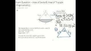 Exam Question Area of Sector and Area of a Triangle