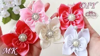 ღ Butterflies from ribbons. Easy and simple / Ribbon Butterfly tutorial DIY