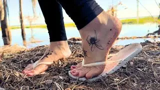 Barefoot & Flip-Flops at a Lake | stepping on leaves and mud ASMR 🩴🦶🏻