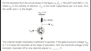 GATE 2021 Electronics (EC) Solution | MOSFET | threshold voltage | Saturation condition