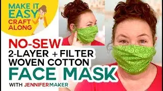 No-Sew Woven Cotton Face Mask with Two Layers + Filter Pocket -- No Elastic, No Ties!