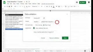 Restrict cell input to numbers only: Data Validation: Google Sheets