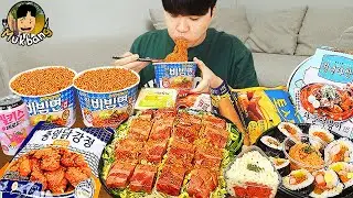 ASMR MUKBANG 편의점 팔도 비빔면!! 떡볶이 & 핫도그 & 김밥 FIRE Noodle & HOT DOG & GIMBAP EATING SOUND!