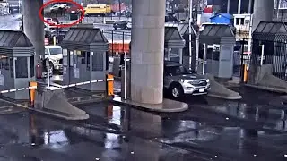 Moment vehicle goes airborne at U.S.-Canada border before explosion