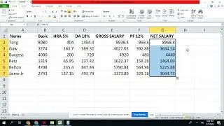 Excel interview question and answers | Salary Sheet in Excel  HRA,  DA, Gross Sal, PF, Net Sal.