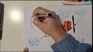 Drawing an aeroplane. Zeichnen eines Flugzeugs. Самолетик