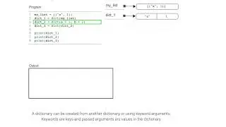 dict()for dictionary initialization; ch 10, video 4