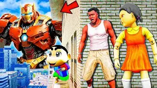 Franklin and Shinchan & Pinchan play HIDE AND KILL with Squid Game Doll In GTA 5