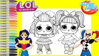 LOL Surprise Dolls Makeover as DC Superhero Girls Wonder Woman & Harley Quinn LOL Surprise Coloring