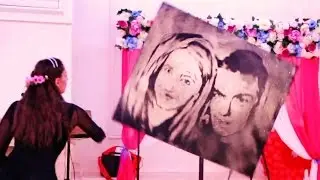 Speed and glitter painting. Portrait of gold dust wedding gift.