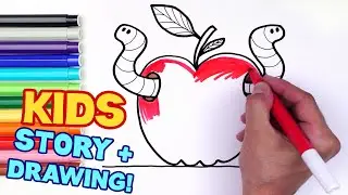 Draw Apple Worm Easy For Kids | Kids Story