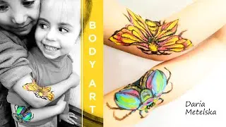 Little bee and tiny beetle, children's body art. Боди арт для детей, пчёла и маленький жучок))