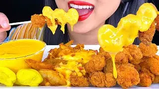 ASMR SPICY CHEESY FRIED POPCORN CHICKEN & CHEESY POTATO WEDGES EATING (JACK IN THE BOX) ASMR Phan