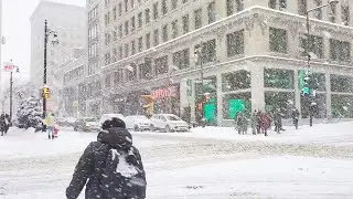 Heavy Snowfall in Downtown Montreal - Winter Canada 