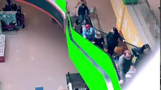 Escalator with green screen - Chroma Key - No Copyright