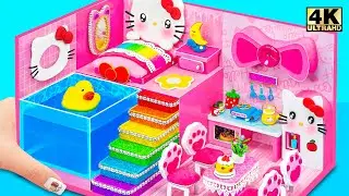 How To Build Hello Kitty House with Pink Bedroom, Kitchen from Cardboard, Clay - DIY Miniature House