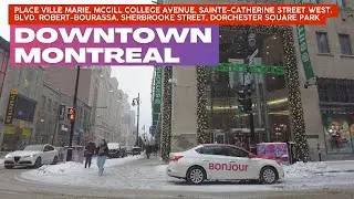 Snowy Downtown Montreal Walk in 4K! Winter 2024 