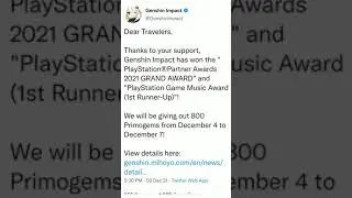 800 Primogems Genshin impact Playstation Awards