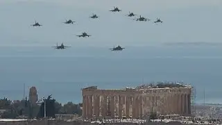 MULTINATIONAL FIGHTER JET FORMATION OVER THE ACROPOLIS ATHENS  2023 -4K