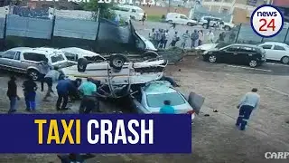 WATCH | Taxi crashes through wall in Durban, flipping and landing on its roof