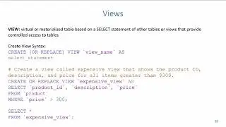 Advanced SQL: Views