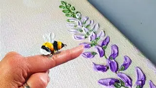 🐝💜COLOURFUL + Gorgeous Acrylic Paint Flowers & Cute Bee! UNIQUE Lilac/Purple Technique | AB Creative