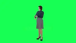 A woman with a fat and chubby body in a green screen with a navy blue dress and a long tusi skirt